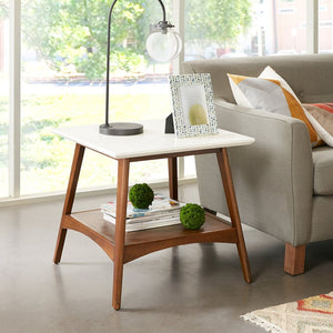 English Elm End Table with Open Shelf Two Tone White Pecan Rubberwood for Modern Living Rooms B03548807