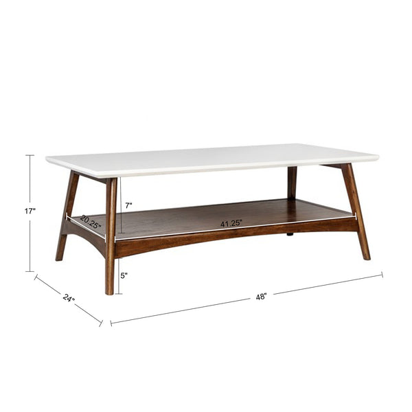 English Elm Coffee Parker Mid-Century Coffee Table with Off-White Top, Pecan Shelf & Solid Wood Frame, 48" B03548806