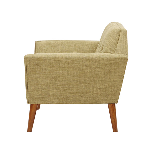 English Elm Lounge Chair with Mid-Century Button Tufting, Textured Upholstery & Pecan Tapered Wood Legs, Plush Comfort Pale Green 30.31 L x 37.8 W x 24.02 H B03548494