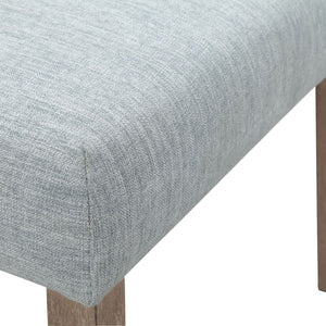 English Elm Upholstered Martha Stewart Winfield dining chair set of 2 — farmhouse reclaimed wood legs, plush foam seats Light Blue 25.75 L x 32.75 W x 27.63 H B03548992