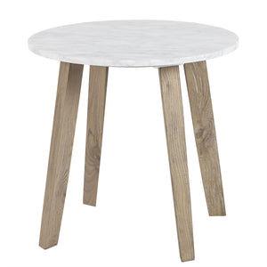 English Elm Milo Wheat Ash Wood End Table with White Marble Top, 20" Dia x 19.5"H — Simple Fresh Design, Ships in 2 Cartons B035S00019