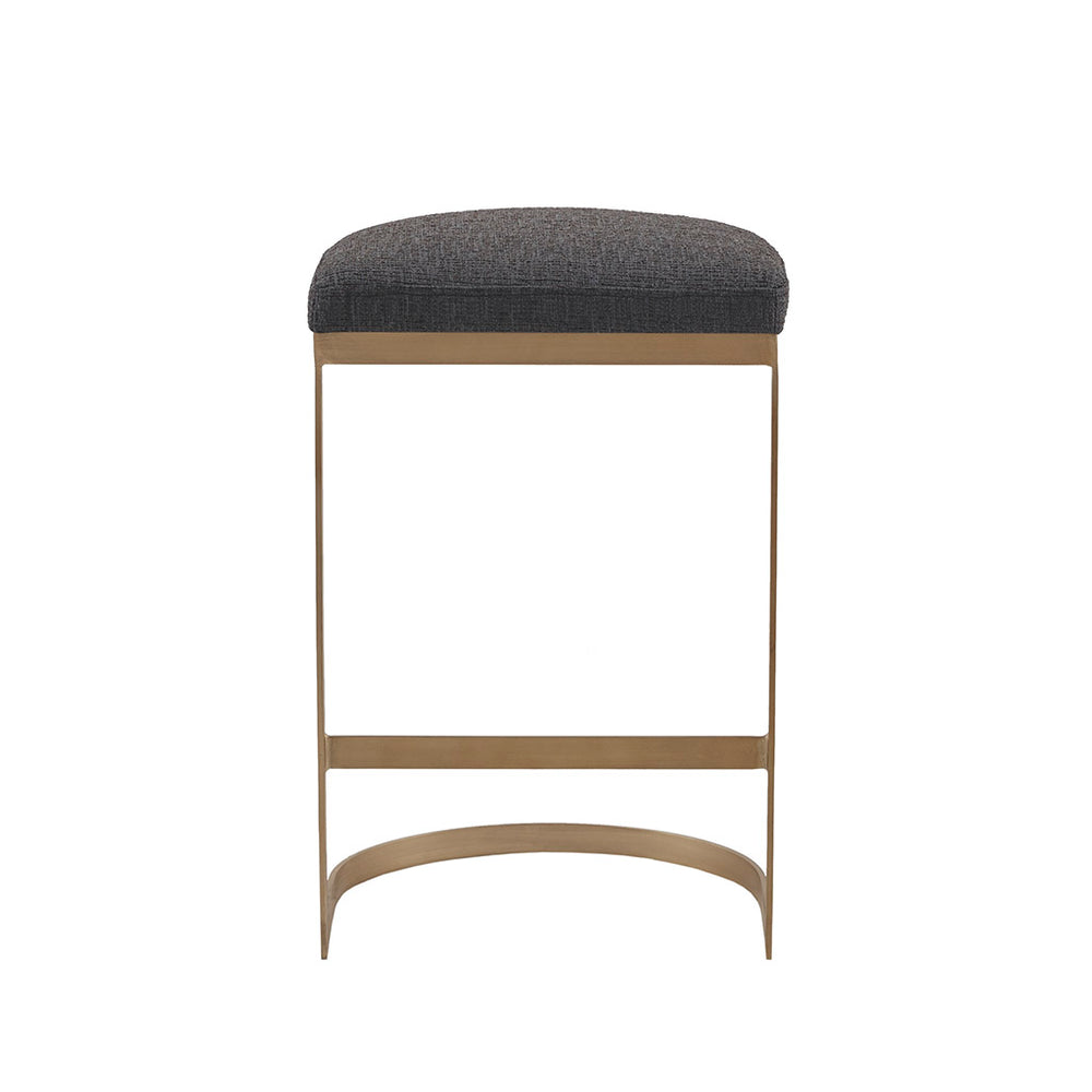 English Elm Counter Stool Madison Park Maison backless upholstered seat with antique gold metal base, modern elegance Charcoal+Antique Gold 15.35 L x 25.8 W x 17.32 H B03548721