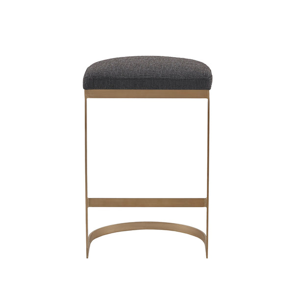 English Elm Counter Stool Madison Park Maison backless upholstered seat with antique gold metal base, modern elegance Charcoal+Antique Gold 15.35 L x 25.8 W x 17.32 H B03548721