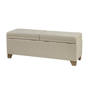 English Elm Soft Cushioned Ashcroft Storage Bench with Button-Tufted Split Top, Reclaimed Wood Legs, 400lb Capacity, Neutral Upholstery B03549039