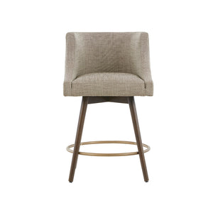 English Elm Swivel Madison Park Mateo Counter Stool with Beige Tweed Upholstery, Walnut Legs & Antique Bronze Nailhead B03548713