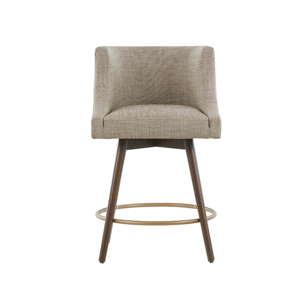 English Elm Swivel Madison Park Mateo Counter Stool with Beige Tweed Upholstery, Walnut Legs & Antique Bronze Nailhead B03548713