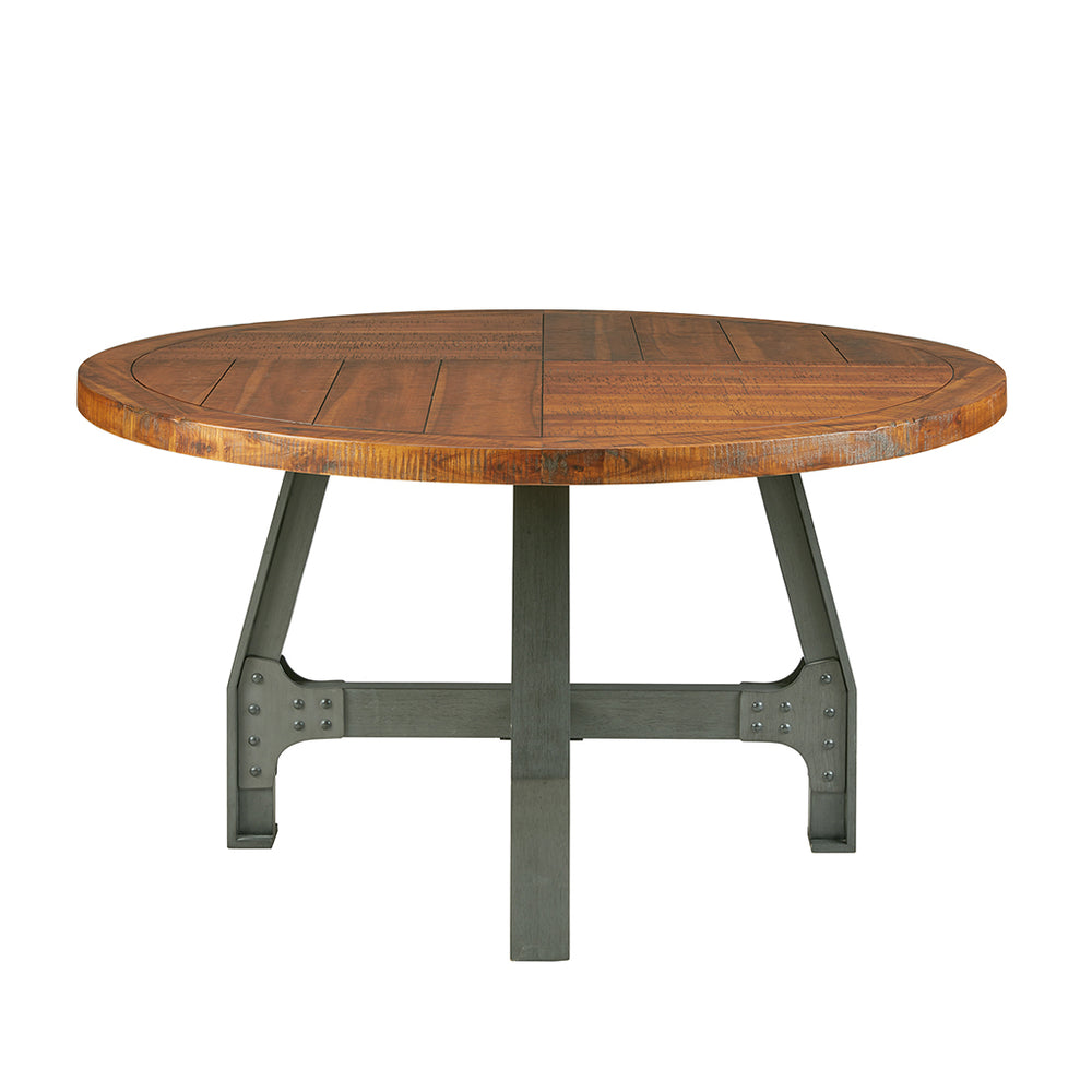 English Elm Lancaster Round 54" Dining/Gathering Table - Solid Acacia Wood Top, Amber & Graphite Industrial Charm B03548454