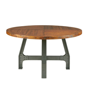 English Elm Lancaster Round 54" Dining/Gathering Table - Solid Acacia Wood Top, Amber & Graphite Industrial Charm B03548454