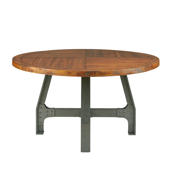 English Elm Lancaster Round 54" Dining/Gathering Table - Solid Acacia Wood Top, Amber & Graphite Industrial Charm B03548454