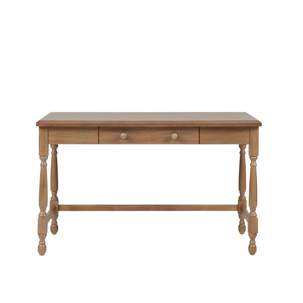 English Elm Solid Wood Tabitha Desk with Reclaimed Natural Finish, Turned Legs, Single Drawer & Metal Glides B03549013