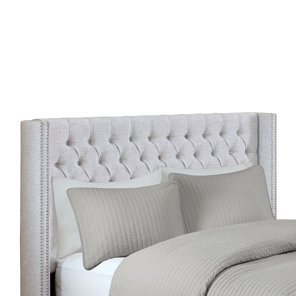 English Elm Upholstery Madison Park Nadine Upholstered Panel Headboard with Copper Nailhead Trim and Adjustable Legs Grey 35.43 L x 64.57 W x 6.5 H B03548787