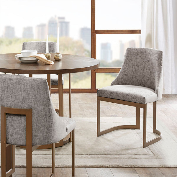 English Elm Bryce Grey Upholstered Dining Chairs Set of 2 with Antique Gold Metal Legs, Modern Chic Comfort B03548772