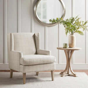 English Elm Decker Solid Wood Accent Chair with I&I Wheat Finish, Linen-Blend Upholstery, Foam Seat Cushion B03548946