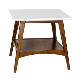 English Elm End Table with Open Shelf Two Tone White Pecan Rubberwood for Modern Living Rooms B03548807