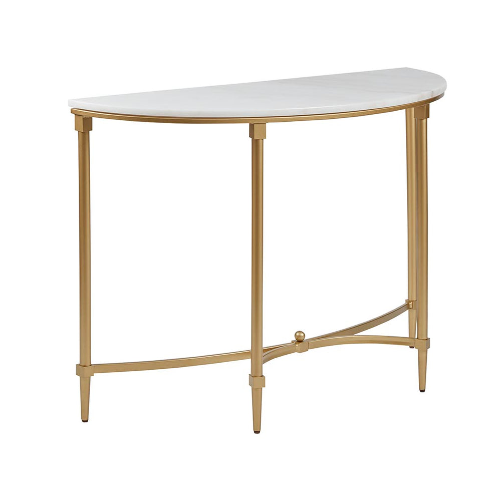 English Elm Bordeaux Round Marble Top End Table with Gold Metal Legs — Elegant Traditional Accent for Living Room White+Gold 19.5 L x 49 W x 6.89 H B03548929
