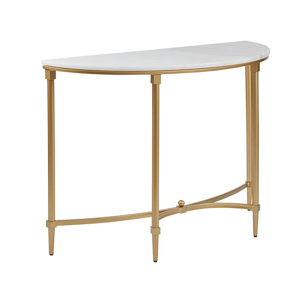 English Elm Bordeaux Round Marble Top End Table with Gold Metal Legs — Elegant Traditional Accent for Living Room White+Gold 19.5 L x 49 W x 6.89 H B03548929