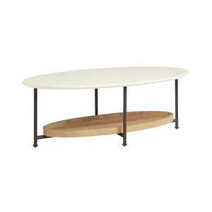 English Elm Coffee Madison Park Parker Coffee Table with Two-Tone Mid-Century Solid Wood Frame and Shelf Storage White+Natural 27 L x 51 W x 6 H B03548839