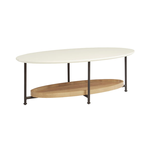 English Elm Coffee Madison Park Parker Coffee Table with Two-Tone Mid-Century Solid Wood Frame and Shelf Storage White+Natural 27 L x 51 W x 6 H B03548839