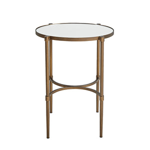 English Elm Oval Lia Accent Table with Mirror Top & Antique Bronze Metal Base – Farmhouse Elegance, 18" W B03548999