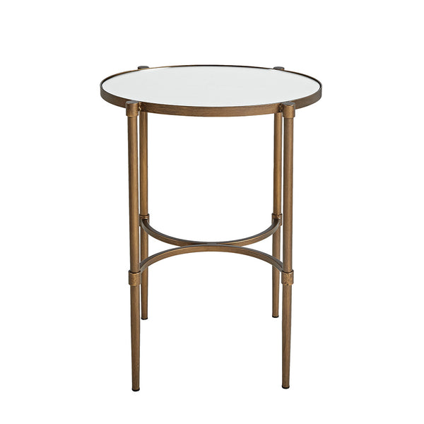English Elm Oval Lia Accent Table with Mirror Top & Antique Bronze Metal Base – Farmhouse Elegance, 18" W B03548999