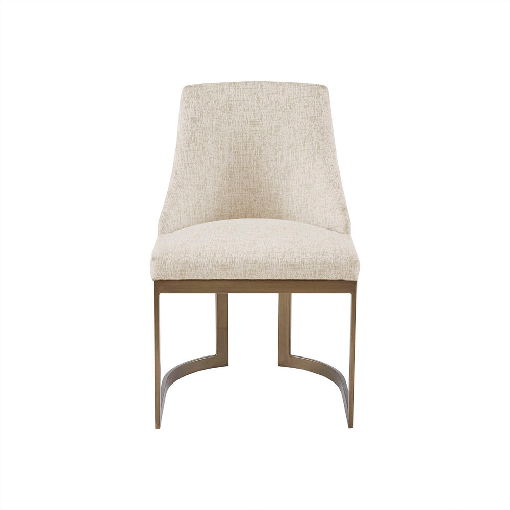 English Elm 21'' Modern Parsons Dining Chairs Set of 2 in Cream Polyester Upholstery with Antique Gold Metal Legs, Comfortable Foam Seats and Sleek Contemporary Design B03548769