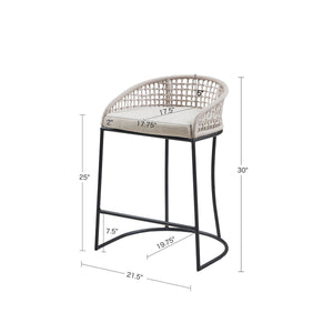 English Elm Woven Madison Park Hermosa 25" Counter Stool with Cushioned Seat, Woven Rope Back & Iron Base B03548726