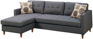 English Elm Blue 2-Piece Reversible Sectional Sofa in Blue Grey Linen-Like Polyfiber with Tufted Back, Pillows, Modular Design and Pegged Legs B01149144