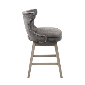 English Elm 25.75" Swivel Counter Stool with Dark Coffee Wood Legs, Bronze Nailhead Trim & Metal Kickplate, Plush Upholstery Charcoal 21.75 L x 24 W x 21 H B03548727