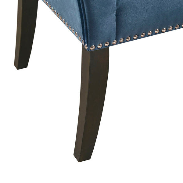 English Elm Accent Bench Welburn Blue Upholstered Low Back with Flared Arms, Nailhead Trim & Dark Coffee Legs — Chic 49.5"W Seating for Entryway or Bedroom B03548750