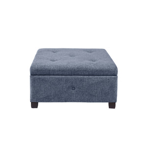 English Elm Soft Close Storage Ottoman Madison Park Aspen Blue Tufted Upholstered Square Bench with Liftable Lid and Dark Wood Legs - Spacious Hidden Storage, 300 lb Capacity B03548613