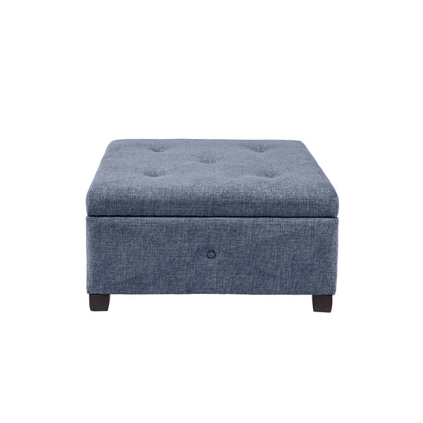 English Elm Soft Close Storage Ottoman Madison Park Aspen Blue Tufted Upholstered Square Bench with Liftable Lid and Dark Wood Legs - Spacious Hidden Storage, 300 lb Capacity B03548613
