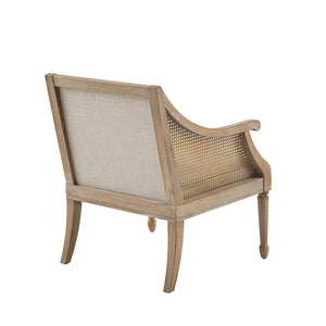 English Elm Accent Solid Wood & Cane Armchair with Reclaimed Natural Finish, Polyester Upholstery, 300lb Capacity B03548957