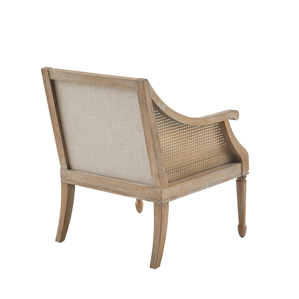 English Elm Accent Solid Wood & Cane Armchair with Reclaimed Natural Finish, Polyester Upholstery, 300lb Capacity B03548957