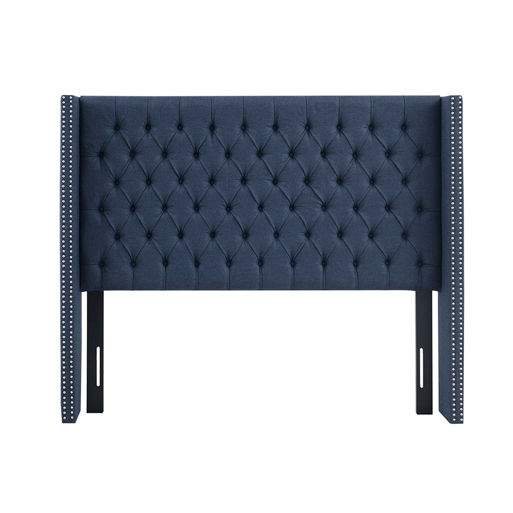 English Elm Upholstery Navy Queen Tufted Wingback Headboard with Nailhead Trim, Foam-Padded Elegant Support B03548797
