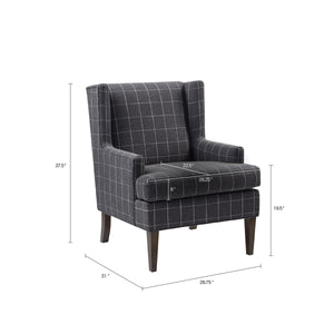 English Elm Decker Solid Wood Accent Chair with Dark Coffee Finish, 6" Foam Cushion, Upholstered Comfort B03548950