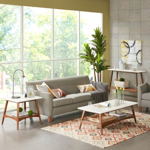 English Elm End Table with Open Shelf Two Tone White Pecan Rubberwood for Modern Living Rooms B03548807