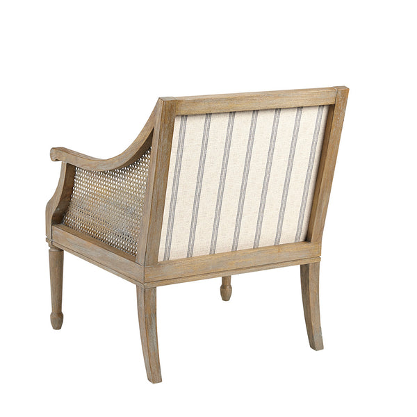 English Elm Accent Isla Upholstered Armchair with Cane-Accented Track Arms, Reclaimed Wood Legs, Farmhouse Chic Elegance B03548947
