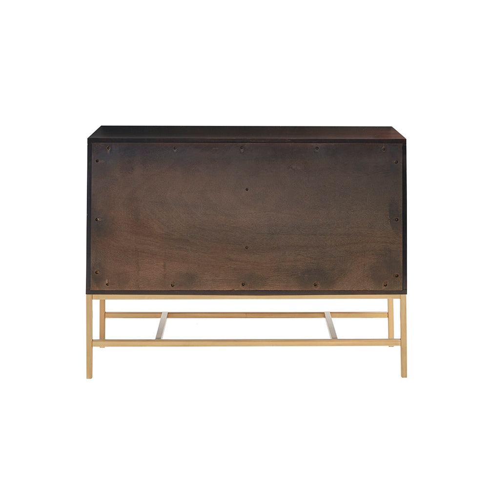 English Elm Accent Cabinet Martha Stewart Allister 40" Solid Wood Morrocco Finish with Gold Metal Base, 2-Shelf Storage B03549015