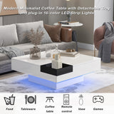 English Elm Modern Minimalist Design 31.5*31.5In Square Coffee Table With Detachable Tray and Plug-In 16-Color Led Strip Lights Remote Control For Living Room( Old Sku: Wf291303Aak )