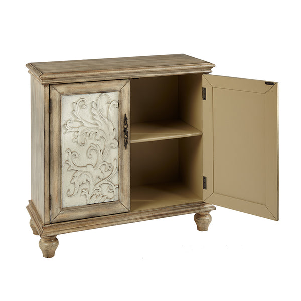 English Elm 2-Door Cabinet Madison Park Driscoll Cream Floral Accent Chest with Natural Wood Frame, Rustic Storage Enduring Elegance and One Shelf B03548862