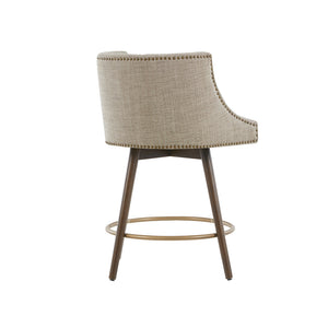 English Elm Swivel Madison Park Mateo Counter Stool with Beige Tweed Upholstery, Walnut Legs & Antique Bronze Nailhead B03548713