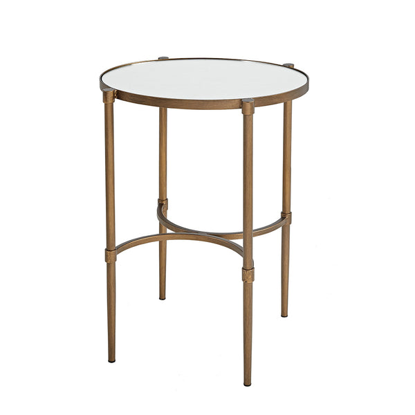 English Elm Oval Lia Accent Table with Mirror Top & Antique Bronze Metal Base – Farmhouse Elegance, 18" W B03548999