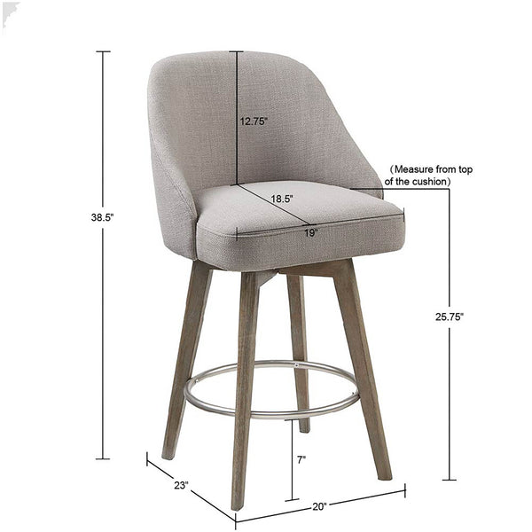 English Elm Counter Stool Pearce Swivel Upholstered Barrel Seat Reclaimed Grey Legs Matte Silver Footrest 38.5"H B03548701