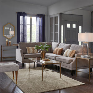 English Elm Rectangle Coffee Table — Bronze Metal Frame & 5mm Tempered Glass Top, Modern Centerpiece, 44"x24" B03548926