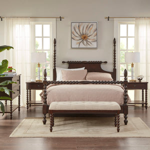 English Elm 2 Drawer Accent Chest Beckett Farmhouse Console with Turned Wood Legs, Double Drawer & Open Shelf Morocco Brown 18 L x 39.75 W x 25 H B03548934