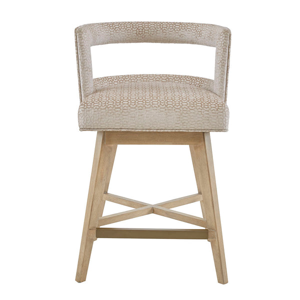 English Elm Swivel Madison Park Glenwood Counter Stool Cream Upholstery Wheat Wood Legs Bronze Kickplate, 180° Rotation Elegance B03548709