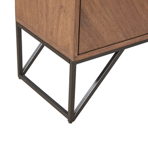 English Elm Accent Cabinet Krista Brown Walnut Wood Accent Cabinet with Matte Black Metal Base, Magnetic Doors & Shelf Storage B03548476