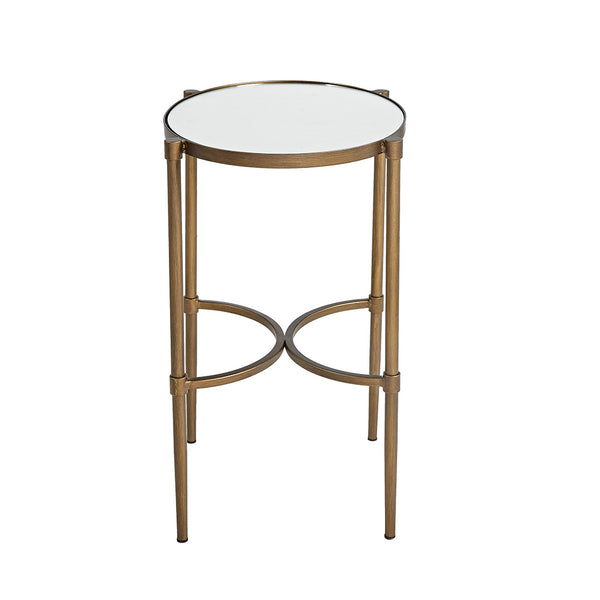 English Elm Oval Lia Accent Table with Mirror Top & Antique Bronze Metal Base – Farmhouse Elegance, 18" W B03548999