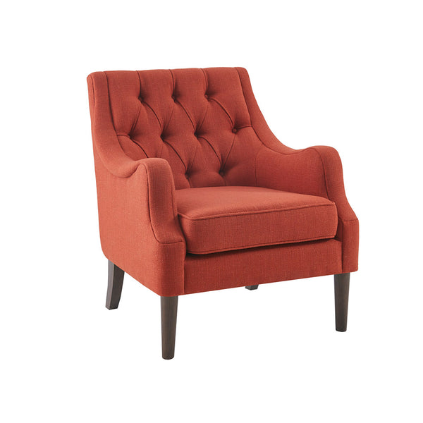 English Elm Button Tufted Accent Chair Madison Park Qwen Vintage Spice Upholstered Serpentine Arms, Espresso Legs | Stylish Comfort B03548571