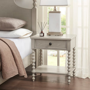 English Elm Nightstand Beckett Antique Cream Whitewash Farmhouse Accent Table with Drawer & Lower Shelf, Solid Wood B03548941